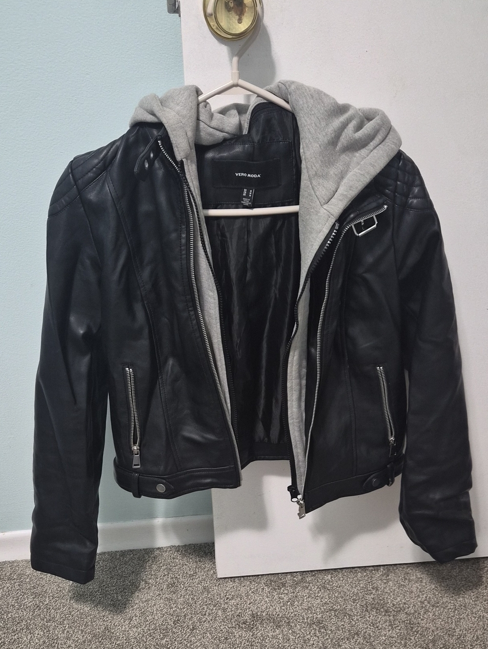 Vero Moda Women's Black Faux Leather Hooded Jacket